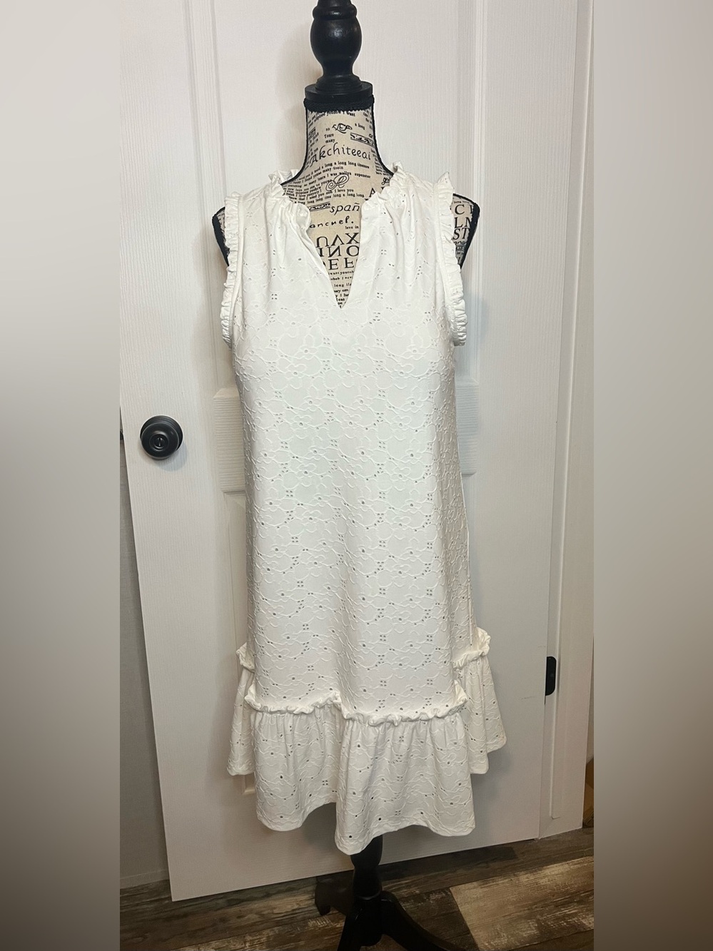 Michael Kors White Eyelet Ruffle Hem Sleeveless Dress